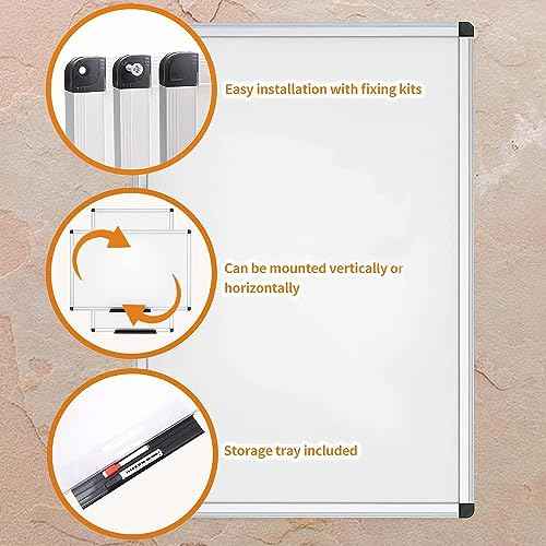 VIZ-PRO Dry Erase Board/Whiteboard, 36 X 24 Inches, Wall Mounted Board for School Office and Home
