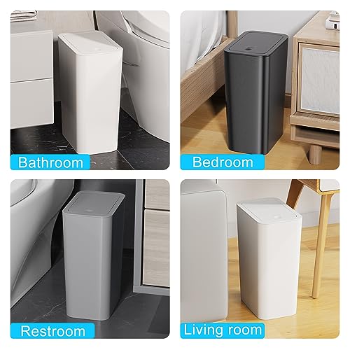 N. NETDOT 3 Pack 10L/2.6 Gal Bathroom Trash Can with Lid, Trash Bin with Press Lid, Small Trash Can/Slim Garbage Cans/Waste Basket for Bathroom,Kitchen,Office,Bedroom - Black,Gray,Off White