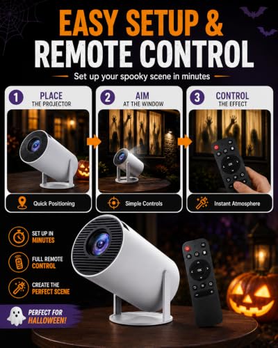720P Halloween Window Projector with 180° Rotating Lens and Screen Mirroring