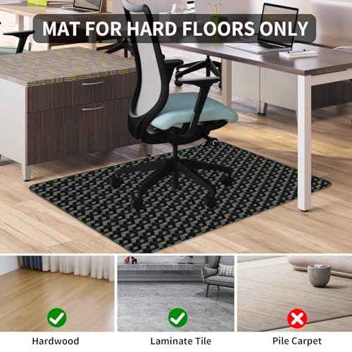 Office Chair Mat for Hardwood Floor, 63" x 51" Extra Large Black PVC Mat with 3D Pattern, Under Computer Desk Chair Mat, Heavy Duty Floor Protector for Rolling Chair, Easy Glide, Easy Clean