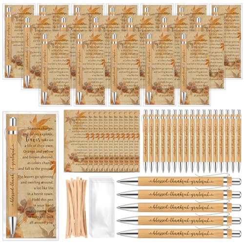 Epakh 100 Sets Thanksgiving Gifts Bulk, Fall Pens with Greeting Cards, Fall Party Favors for Adults, Friendsgiving Party Favors, Thanksgiving Gifts for Coworker, Teacher, Employee, Office (Retro)