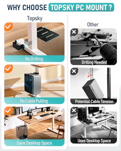TOPSKY Under Desk PC Mount 50 lb Capacity for Standing Desks - No Drill