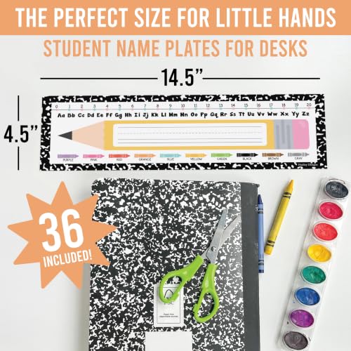 Hadley Designs Classroom Desk Name Tags with Composition Notebook Style - 36 Pack
