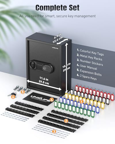 Uniclife 71-Position Key Safe Box with Code, Fingerprint & Keypad – Wall Mount