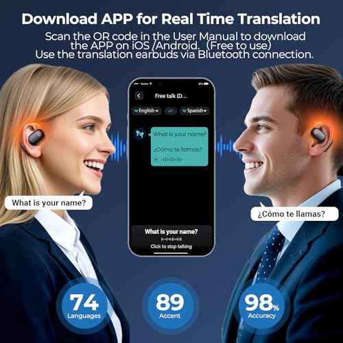 AI Translation Earbuds Real Time 80H Playtime 164 Languages Translator Ear Buds with Glowing Earhook Bluetooth Translating Headphones audifonos traductores ingl?s espa?ol for Travel Business Meeting