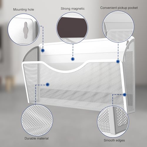 2 Pockets Magnetic File Holder for File Cabinets, Folder Holder Organizer- No Drilling Paper Document Holder, Large Capacity Office Hanging Magazine Rack for Refrigerator, Whiteboard, Office, Kitchen