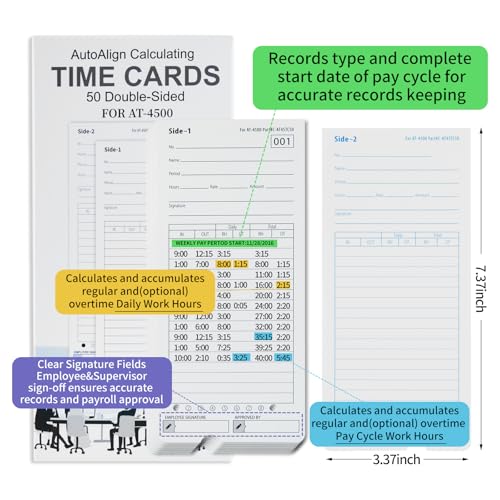 NYVKBRR AT-4500 Time Cards - 300 Count, 6 Packs of 50, Double-Sided, Replacement for AutoAlign Clocks (Variation 1)