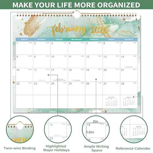 Calendar 2026-2027 - Wall Calendar 2026-2027 from Jan.2026 - Dec.2027, 14.5" x 11.5", 2 Year Calendar with Large Blank Blocks and Julian Dates, 2026 Wall Calendar