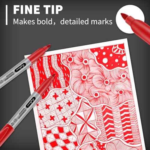Red Permanent Marker Bulk, Fine Point Markers work on Plastic Metal Wood etc., Quick Drying,Fade Resistant,No smear, Perfect for Classroom, Home, Office, 18 Count