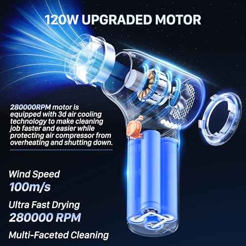 Mini Electric Air Duster,280000RPM Turbo Blower with High Speed Fan,3 Adjustable Rechargeable Cordless Jet Fan Air Blower, Compressed Air Duster for Computer Workbench Car (Black)