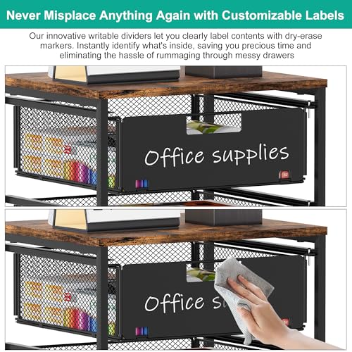 4-Drawer Storage Organizer, Under Desk Rolling File Cart with Lockable Wheels, Multi-Layer Mobile Filing Cabinet, Utility Craft Cart for Home Office,Black