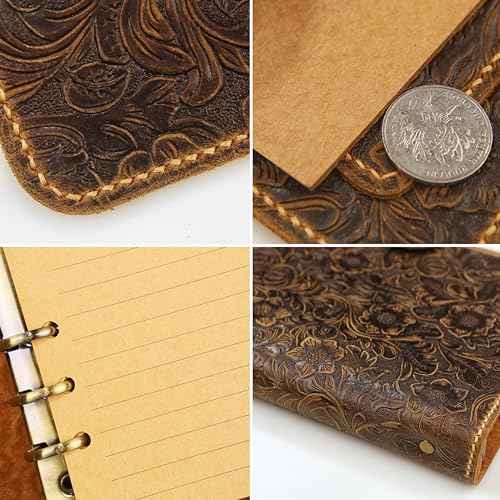 Vintage Floral Embossed Leather A5 Journal Binder, Writing Notebook with Pen Holder - Customizable Gift for Her W10-LAXBS-1