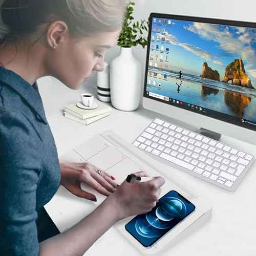 NEXTLUXE Glass Desk Whiteboard with Wireless Charger - Desktop Whiteboard with Storage, Weekly Planner, Dry Erase Pad, Organizer Drawer for Home, School, Office Gadgets ? White
