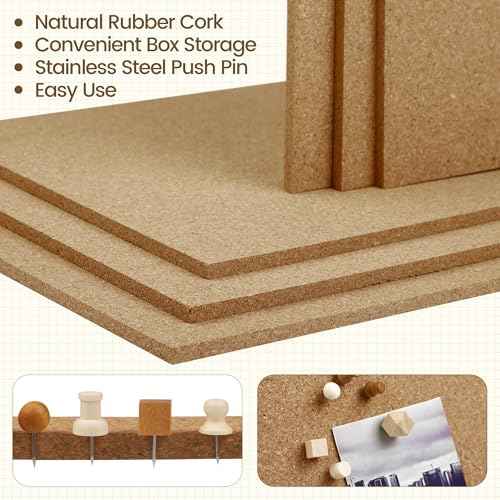 Aodaer 12 Pack Cork Boards 48" x 36" Thick Bulletin Board Tiles with 4 Frameless Cork Strips Pin Board Bar Strips with Push Pins Clips for Office School Home Walls