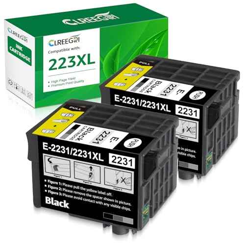 Remanufactured T223 XL Ink Cartridge, T223XL120 Black Ink, T223XL 223XL Ink, Replacements for Workforce WF-M1030 WF-M1560 WF M1030 WF M1560 Printer (2 Pack)