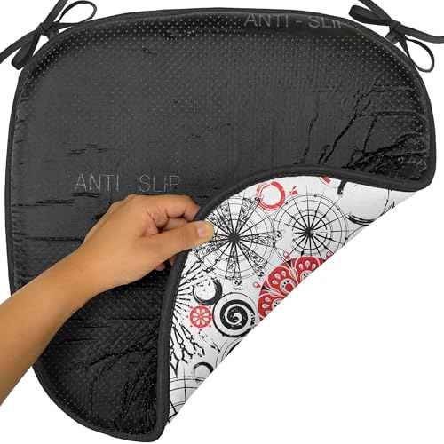 Ambesonne Mandala Chair Seating Cushion Set of 2, Grunge Looking Round Floral Rounds Contrast Colors and Design, Anti-Slip Seat Padding for Kitchen & Patio, 16"x16", Vermilion Black White