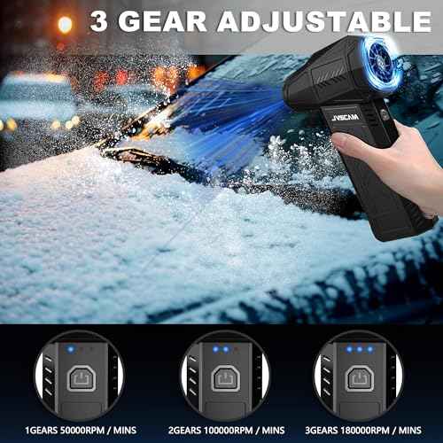 Compressed Air Duster - 180,000 RPM Electric Air Duster - with Brushless Motor, 3-Gear Adjustable Air Duster - for Keyboard, PC, Car, Air Bed, and Home Cleaning (X11-Black)