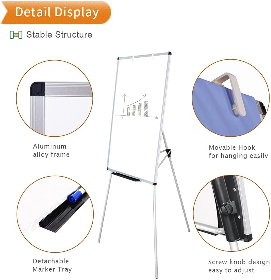 VIZ-PRO Whiteboard Easel - Portable Height Adjustable Dry Erase Board | 36 x 24 Inches