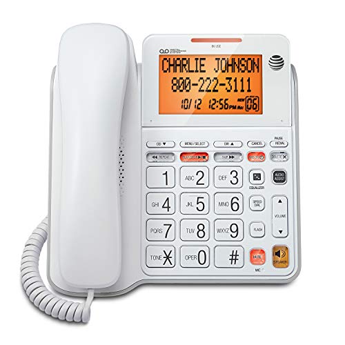 AT&T CL4940 Corded Phone with Digital Answering System, Caller ID, Large Tilt Display, White Desk Phone
