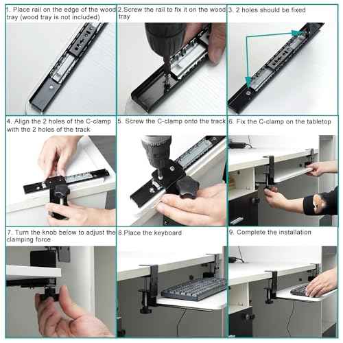 2 Set of Keyboard Tray Under Desk Clamp and Rail Set for DIY Custom Wooden Keyboard Trays (Tray Not Included), Under Desk Pull Out Sliding Track with Sturdy C Clamp Keyboard Holder Hardware (Black)