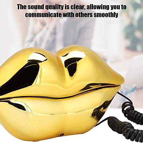 Gold Lips Telephone for Novelty Interesting Gift, Sexy Mouth Lip Corded Landline Phone Desk Phone Home Furniture Decoration Set