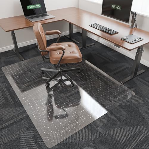 Office Chair Mat for Carpet, tixpol 46" x 60" Chair Mat for Carpeted Floors, Non-Slip Carpet Protector Floor Mat with Grips, Heavy-Duty Rolling Under Desk Mat for Home Office and Gaming (Clear)