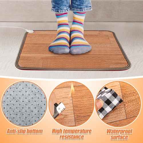 Heated Floor Mat - Foot Warmer Under Desk, 15.7x19.7in Heated Feet Rest for Home Office Desk, Winter 110V Electric Heating Pad with 3 Timers & 10 Adjustable Temperature