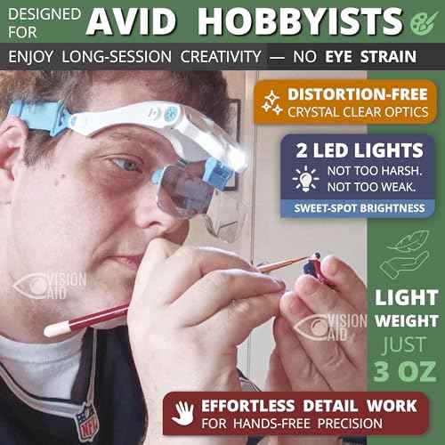 Vision Aid Expert Edition Magnifying Glasses with USB Rechargeable LED Light and Storage Case Hands Free Head Magnifier for Hobby Painting Close Work
