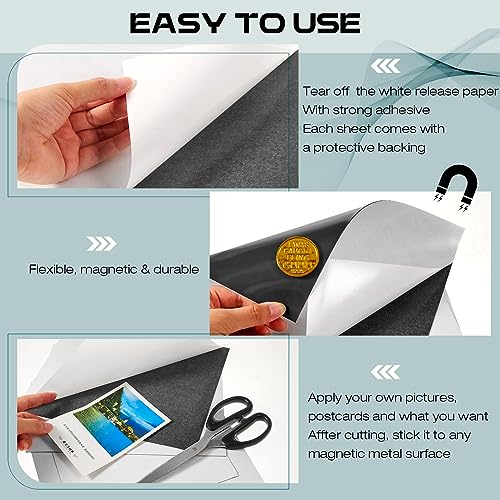 Xuhal 50 Pcs Magnetic Adhesive Sheets Black Magnetic Sheets with Adhesive Backing Flexible Self Paper Easy to Cut for Craft Board Photo Fridge (8 x 10 Inch)