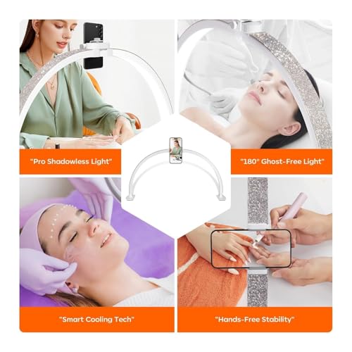 Modelones 29IN Half Moon Light for Nail Desk, 364 LEDs 3 Color Modes Rhinestones Nail Light for Desk with Phone Holder, Foldable Premium LED Lamp for Professional Manicure, Eyelash Extension, Skincare