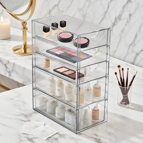 Prsildan 5-Drawer Acrylic Hair Accessories Organizer with Transparent Drawers
