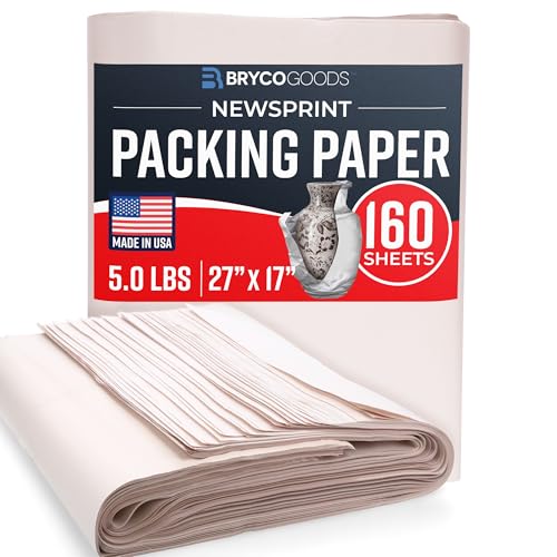 Bryco Goods Newsprint Packing Paper Sheets for Moving - 5lb - 160 Sheets of Newspaper Paper - Must Have in Your Moving Supplies - 27" x 17" - Made in USA