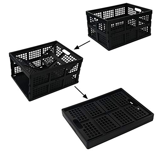 Morcte 34 L Plastic Rectangular Collapsible Crates, Folding Crates Storage, Pack for 3, Black