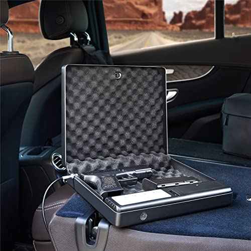 SOULYI Portable Digital Gun Safe for Pistols with Password and Key Access, Pistol Safe with Muting Mode for Truck, Nightstand, Drawer, Cabinet, Bookshelf and Car Travel