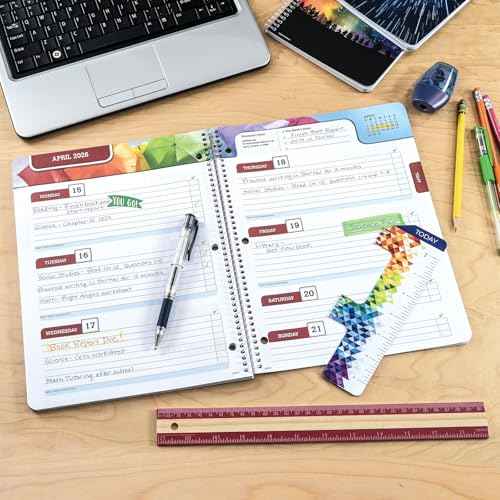 Global Datebooks Dated Middle School or High School Student Planner for Academic Year 2025-2026 Includes Ruler/Bookmark and Planning Stickers (Block Style - 8.5"x11" - Doodles)