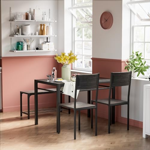 YESHOMY Grey 4-Piece Kitchen Table & Chairs Set with Storage Bench
