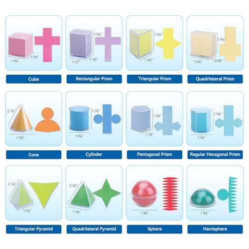3D Shapes Math Manipulatives | Geometric Shapes for Classroom | 3D Shapes for Teaching | Homeschool Supplies | Teaching Aids | Math Games | 2D & 3D Geometric Solids ? 12 Shapes (1.96") & 12 2D Nets