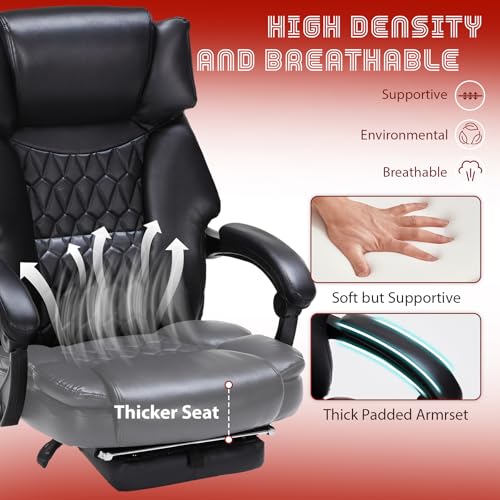 HESL Black Massage Office Chair with Foot Rest & Heat, 6-Point Vibration, Reclining Heavy Duty Ergonomic Chair, 400lbs Capacity