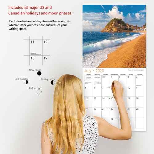 2026 Wall Calendar,Calendar 2026, November 2025 - December 2026, Wall Calendar BEACHES, 12" x 24" Opened,Full Page Months Thick & Sturdy Paper for Calendar Organizing & Planning