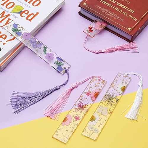 Bookmarks for Women, Kaluofan 2PCS Book Marks for Reading Women, Durable Handmade Dried Flower Resin Bookmarks with Tassels, Pretty and Increase Reading Interest