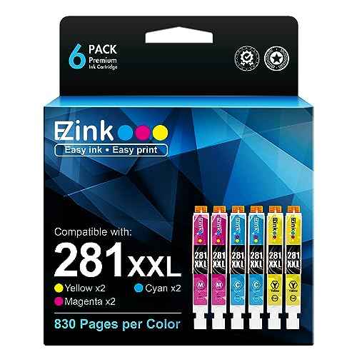 E-Z Ink Compatible Ink Cartridge Replacement for Canon CLI-281XXL 281 XXL for PIXMA TR7520 TR8520 TS6320 TS6120 TS6220 TS8120 TS8220 TS9120 TS9520 TS9521C Printer (Cyan, Magenta, Yellow) 6 Pack