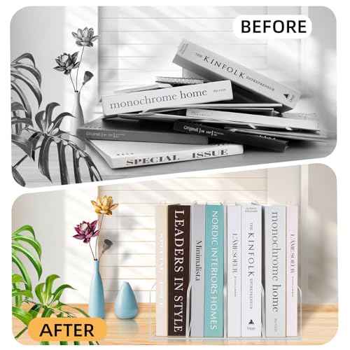Clear Acrylic Magazine Rack, Vertical File Holder, Desk Organizer Storage Stand for Office, 4 Pack