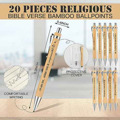 Yeaqee Christian Gifts Retractable Bamboo Pen Bible Verse Inspirational Notebook Keychain Organza Bags for Women Men Gifts(80 Pcs,Christian Style)