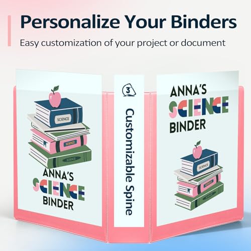 Sooez Pink 3-Inch Letter Size Binder with Pockets - Eco-Friendly 3 Ring Binder, Model: Pink / 3 inch / 1
