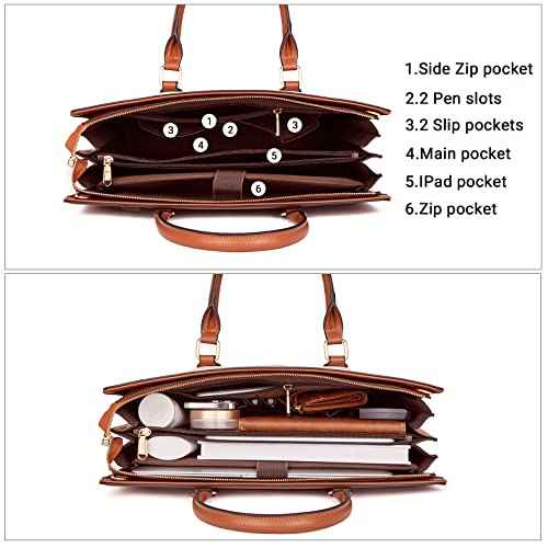 Telena Laptop Tote Bag for Women, 15.6 Inch Shoulder Tote Bag Leather Briefcase for Women, Large Capacity Handbag Bags