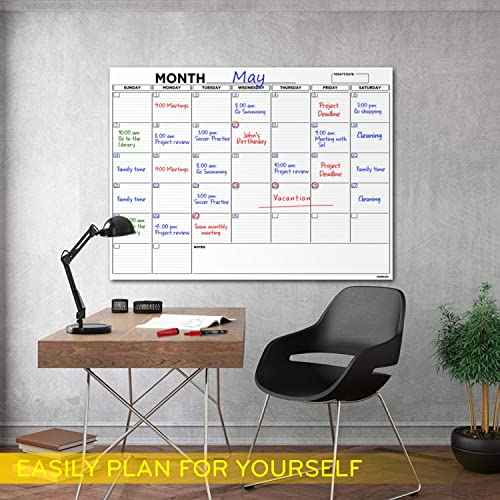 Large 36"x48" White Board Calendar Blank Dry Erase Calendar for Wall Big Dry Erase Wall Calendar Monthly Large Wall Calendar Dry Erase Board Planner Includes 6 Markers Eraser Push Pins & Mounting Tape