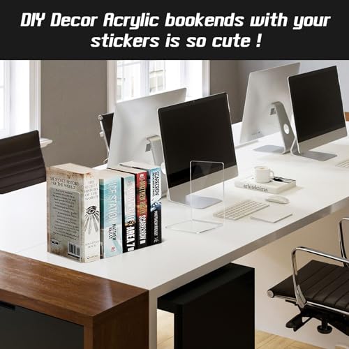 HappyHapi 6 Pair Acrylic Bookends - Clear Heavy Duty Shelving Support