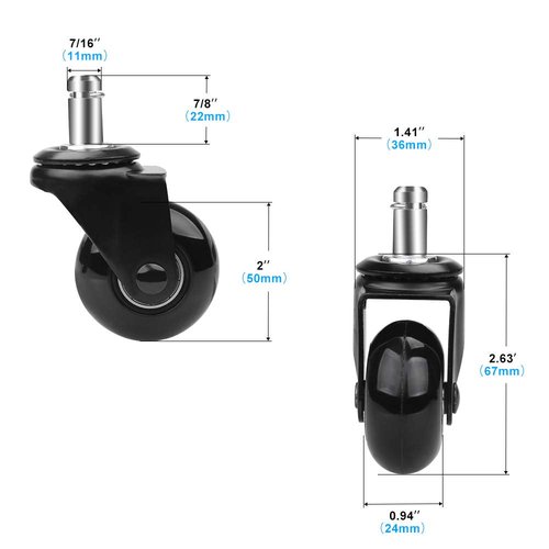 Office Chair Caster Replacement Wheel for Hardwood Floor and Carpet,2" Heavy Duty Universal Floor Safe Caster Set of 5,Rubber Wheels Office Chair to Replace Office Chair mats,fits 98% Chairs