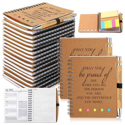 20 Sets Inspirational Notebook Bulk Christmas Employee Appreciation Gifts Spiral Weekly Planner Notebook with Sticky Note bamboo Pens for Holiday Coworker Nurse Staff (May You Be Proud)