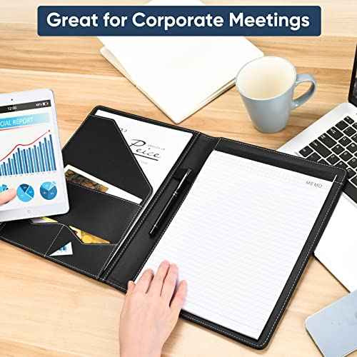 Pacific Mailer Padfolio Portfolio Leather Binder, Interview Legal Document Organizer, Business Card Holder Included Letter Sized Writing Pad [Piano Noir Faux Leather Matte Finish]